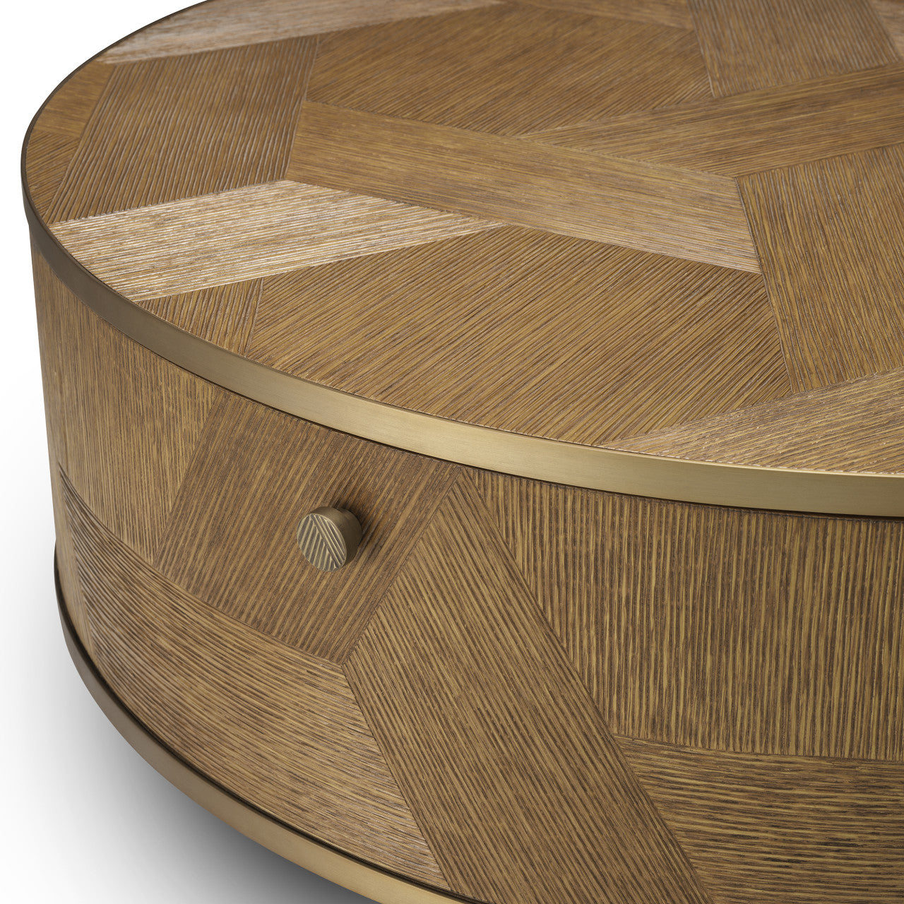 Ronde Salontafel van Eikenfineer met Messingafwerking | Elegant Design voor Luxe Interieur 4