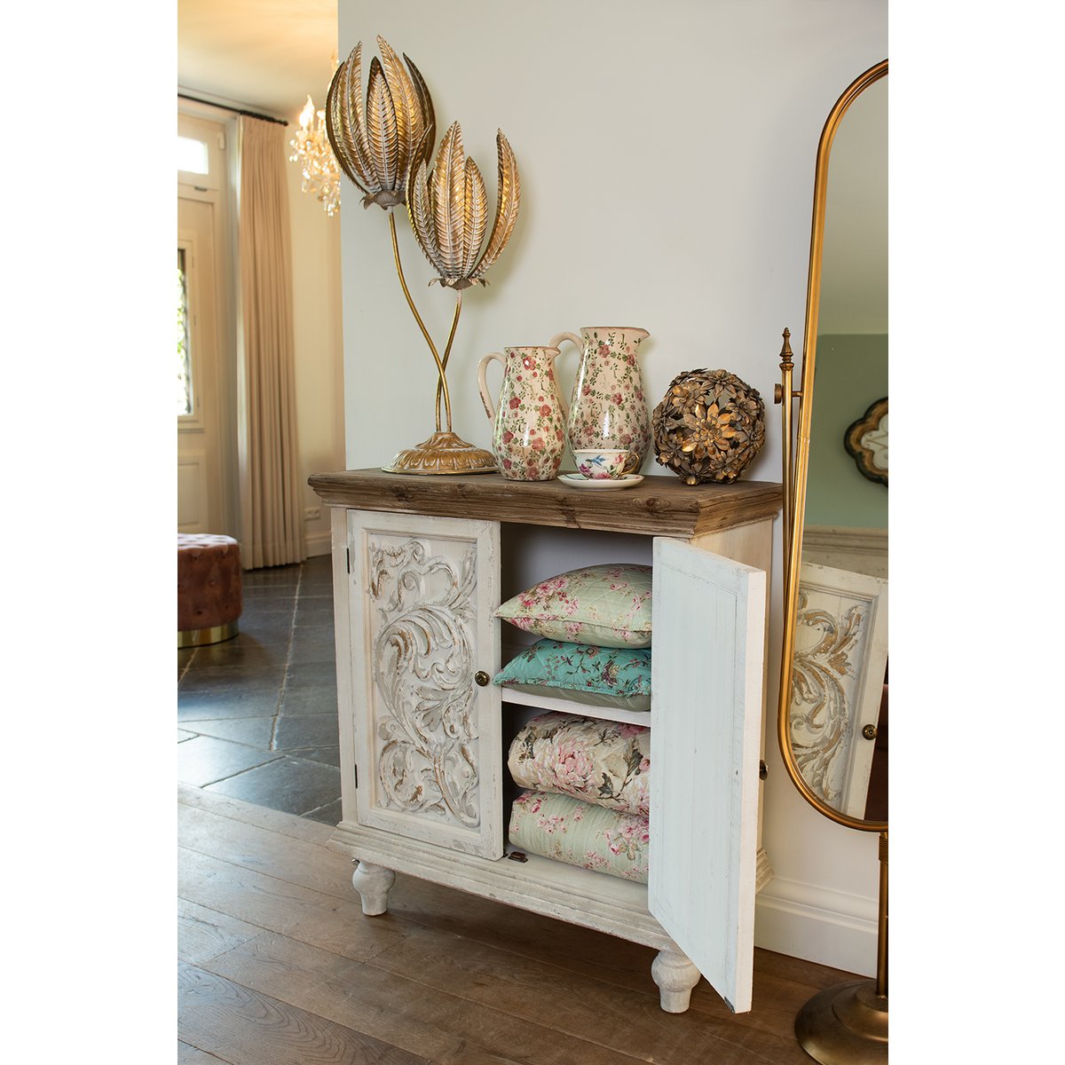 Dressoir Wit Bruin, Hout 91x38x100 cm