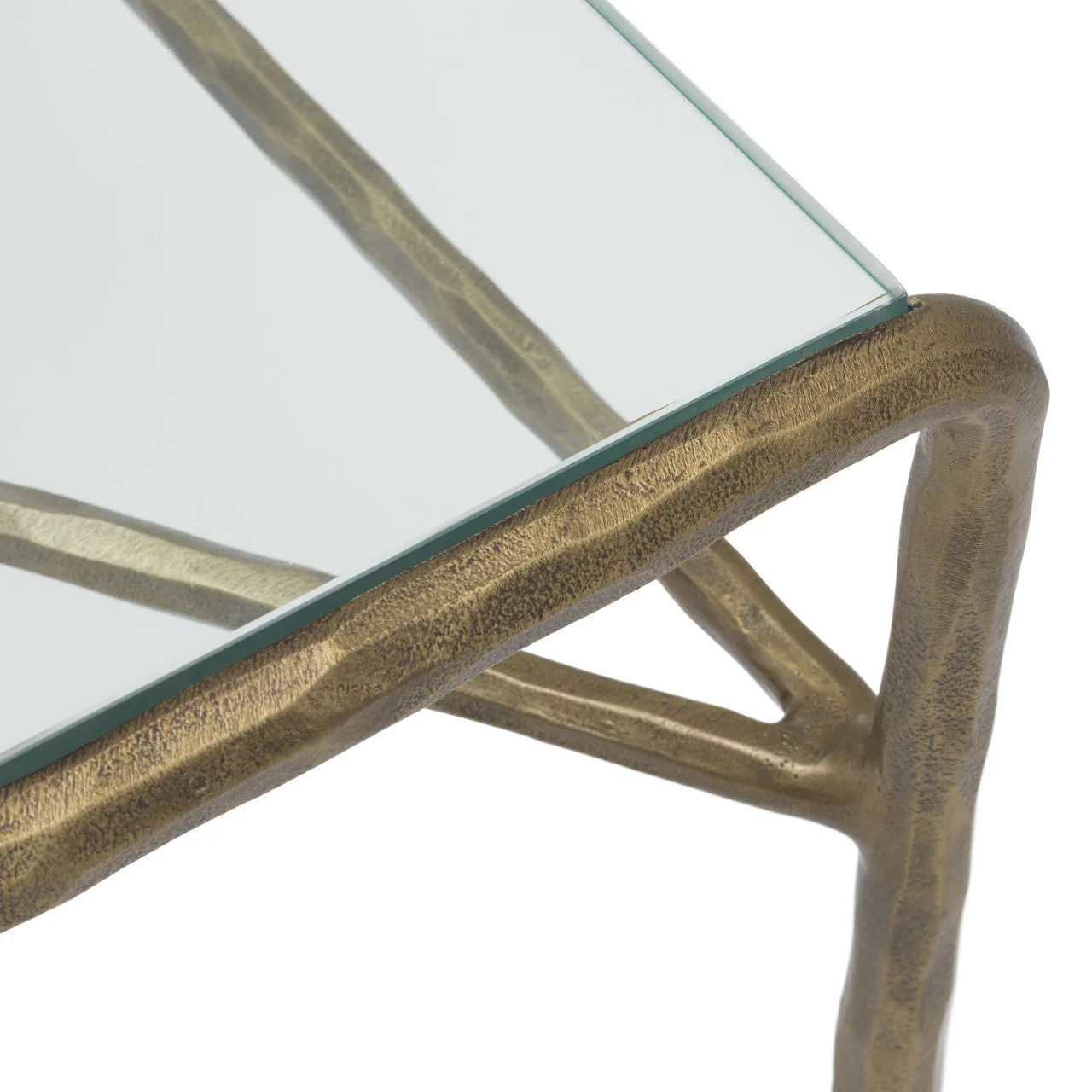 Xandria | Bijzettafel met Glazen Blad en Vintage Messing Frame | Compact Design voor Elegante Interieurs