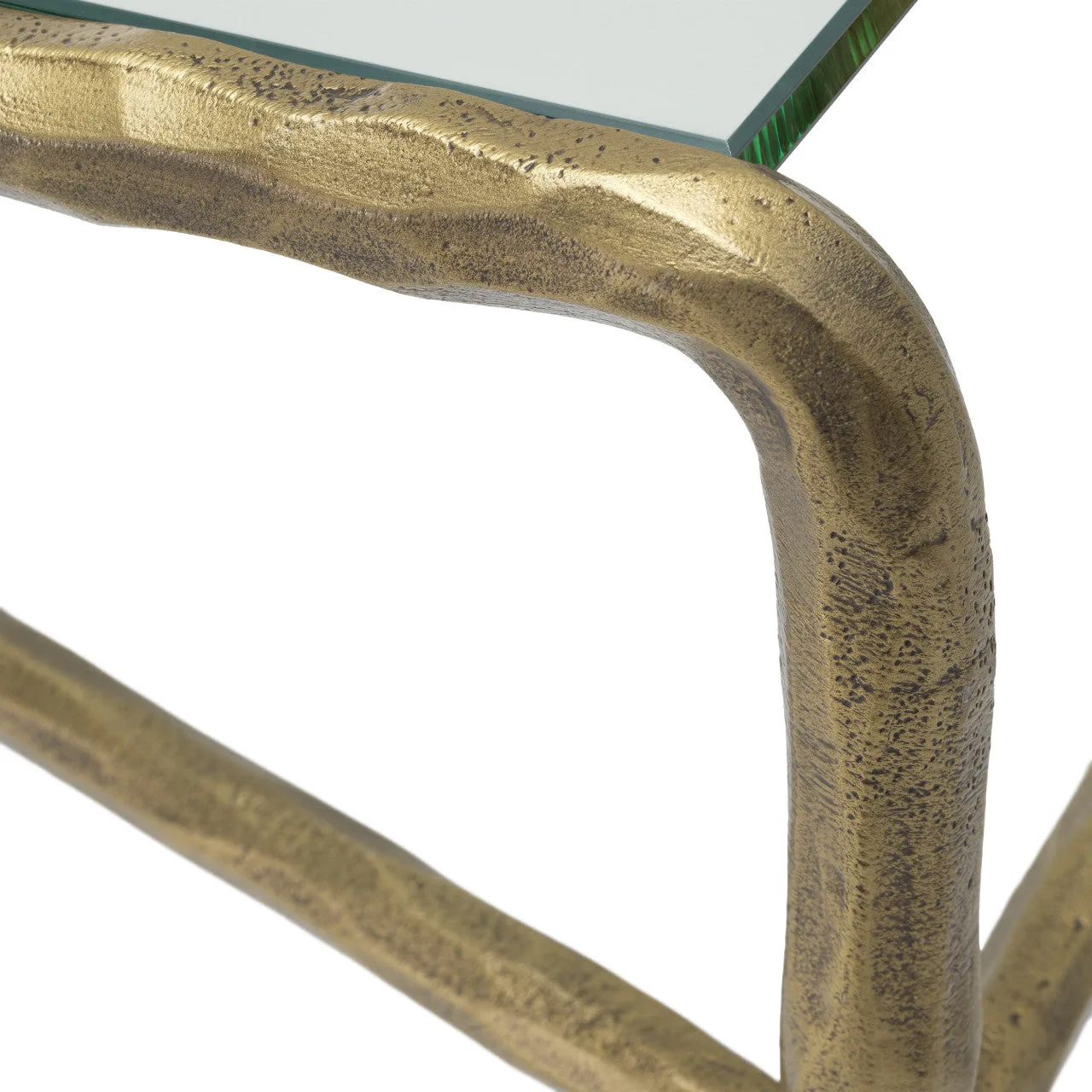 Xandria | Console Tafel met Glazen Blad en Vintage Messing Frame | Elegant Design voor Moderne Interieurs