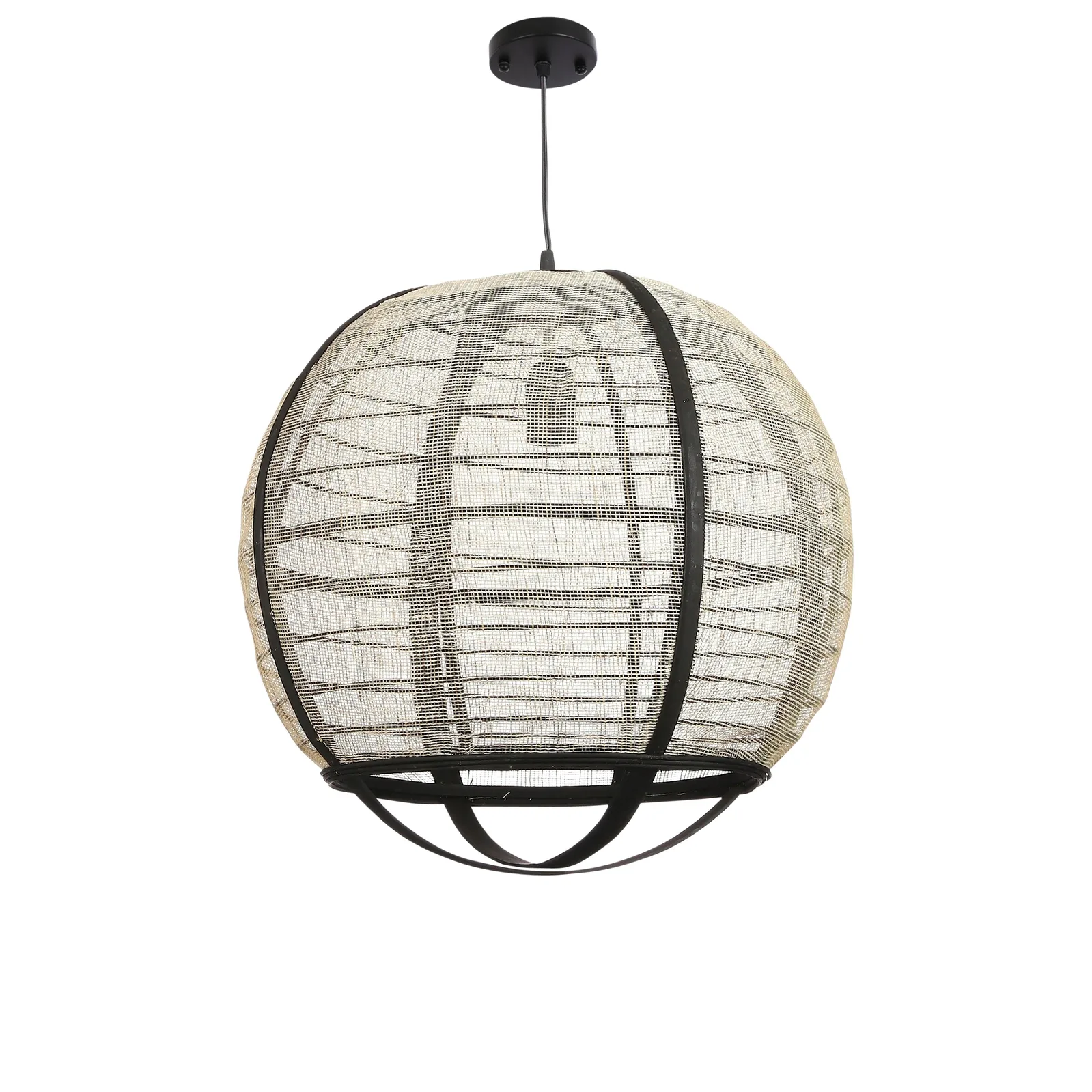 Hanglamp Zwart Pella met Natuurlijk Linnen en Verstelbare Hoogte | Stijlvolle Eetkamer Lamp voor een Rustgevende Sfeer