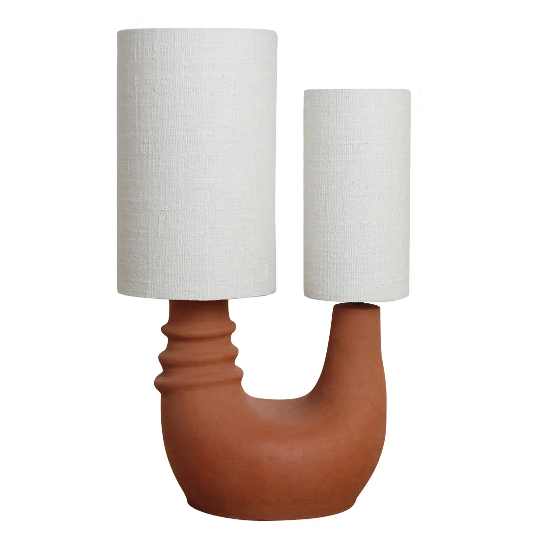 Terra Collectie | Tafellamp met Unieke Vorm en Witte Stoffen Kap | Aardewerk voor Warmte en Sfeer