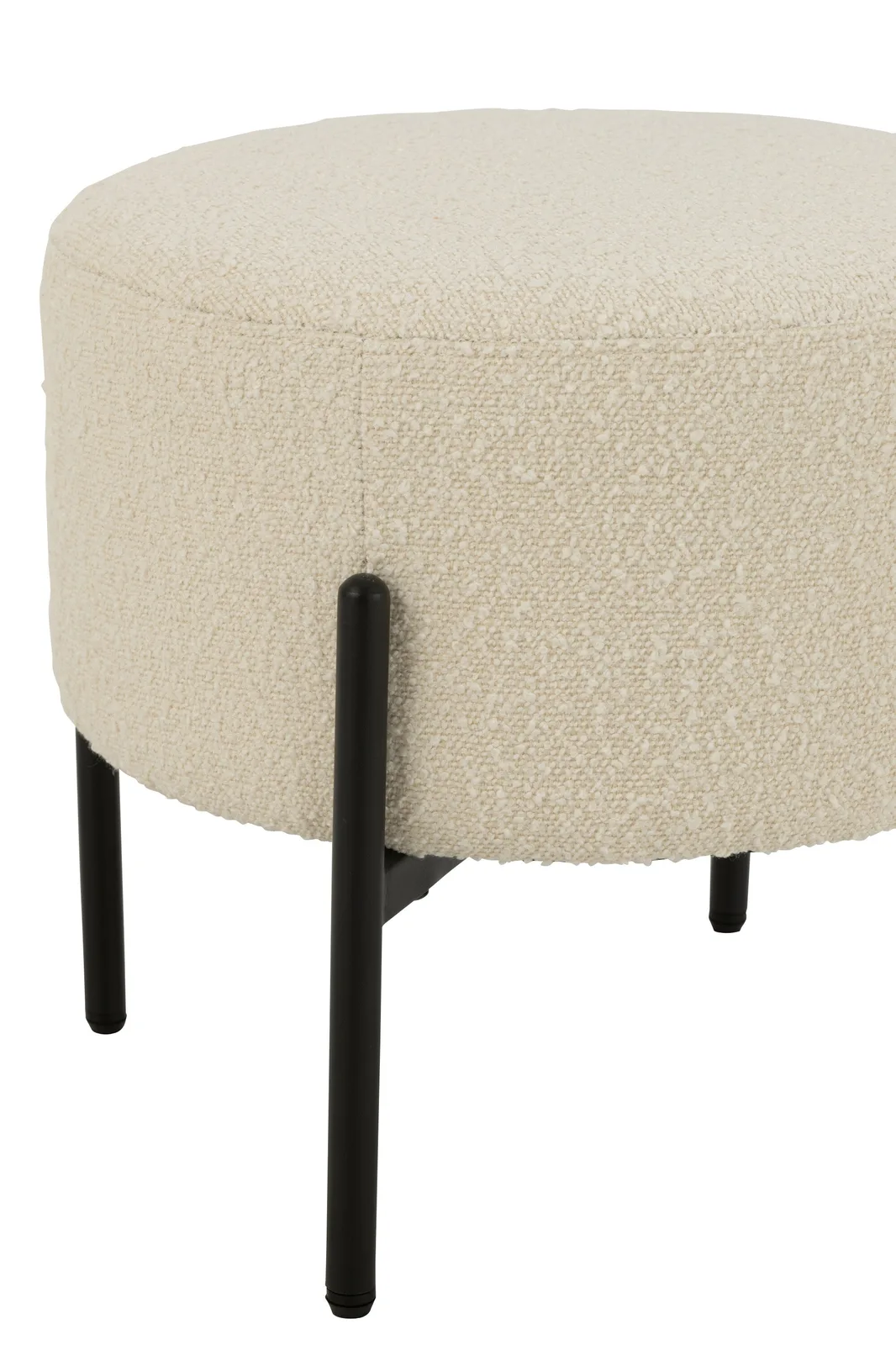 Elegante Kruk van Bouclé en Hout met Compact Ontwerp | Perfect voor Stijlvolle Interieurs