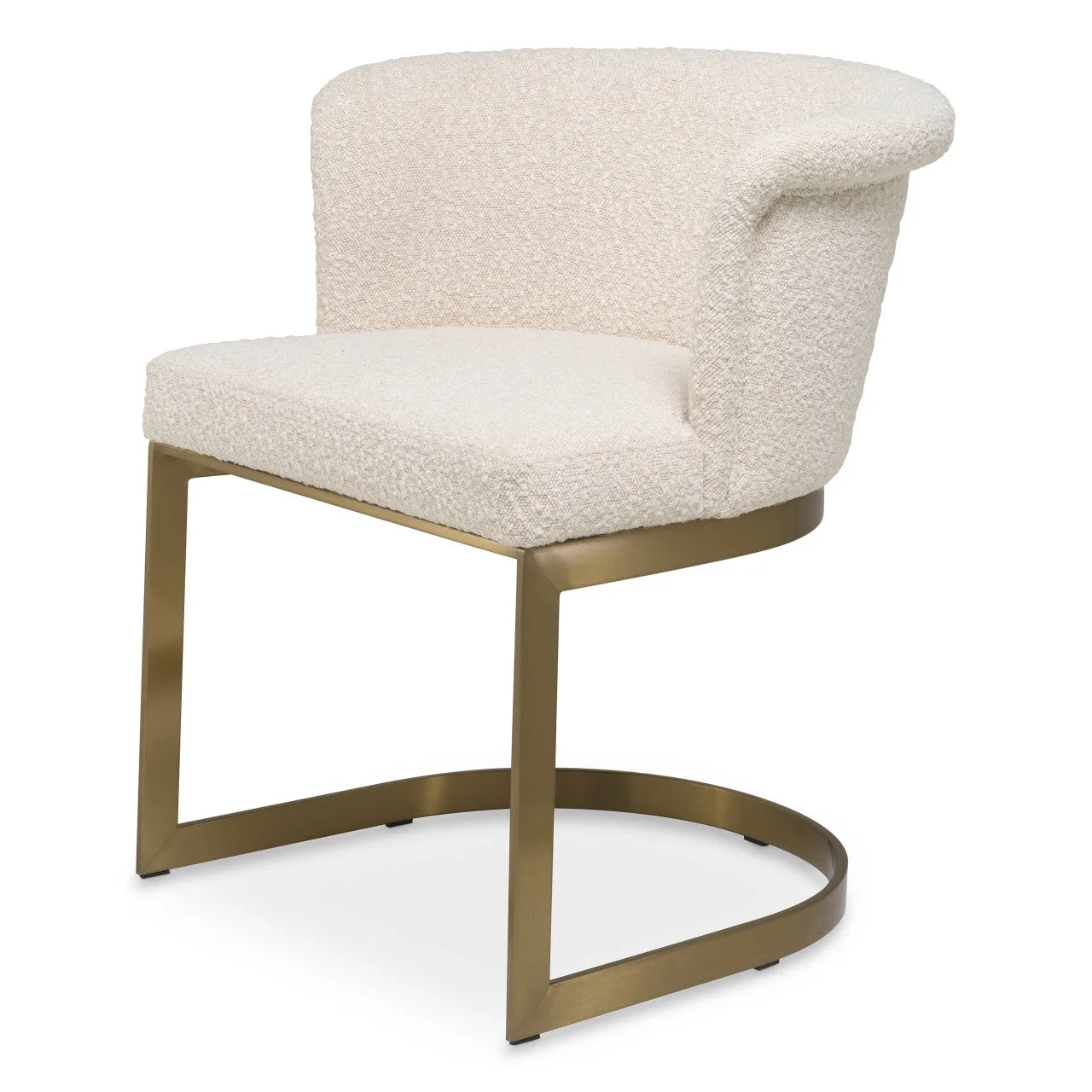 Bofinger | Eetkamerstoel met Bouclé Crème en Messing Afwerking | Stijlvol Design voor een Mid-Century Modern Interieur