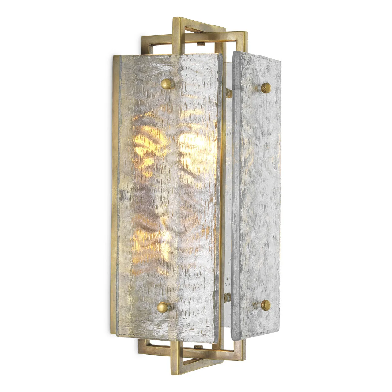 Solara | Wandlamp Goud met Vintage Messing Frame en Handgemaakt Glas | Stijlvolle Verlichting voor Binnen