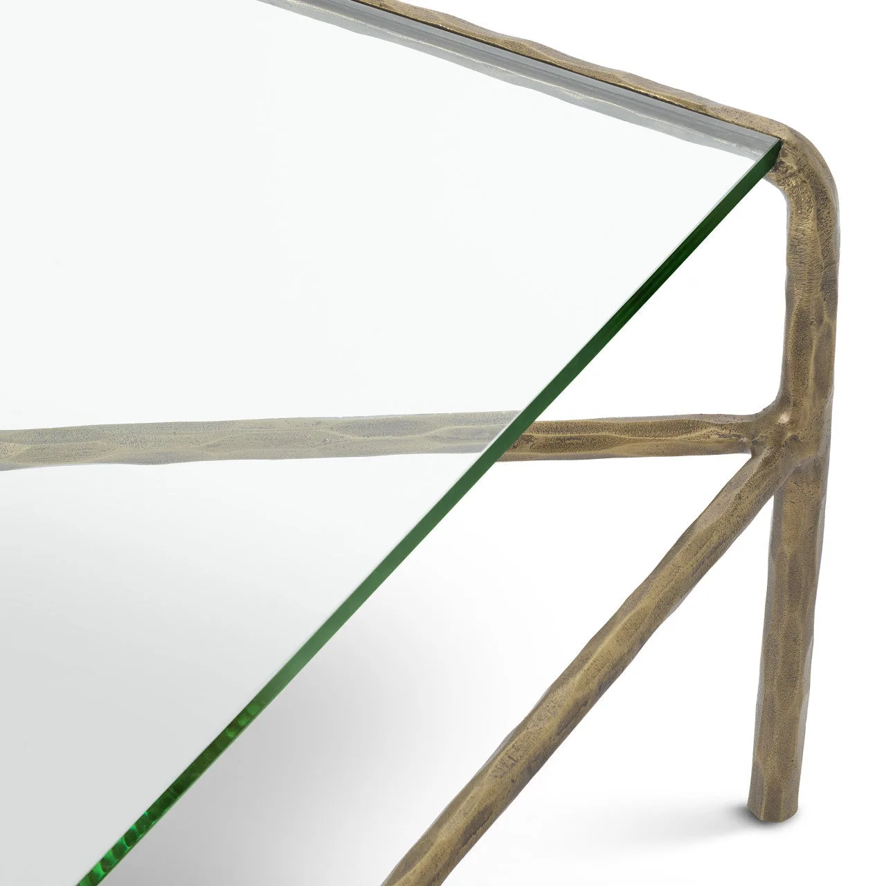 Xandria | Glazen Salontafel met Vintage Messing Frame | Elegante Afwerking voor een Chique Woonkamer