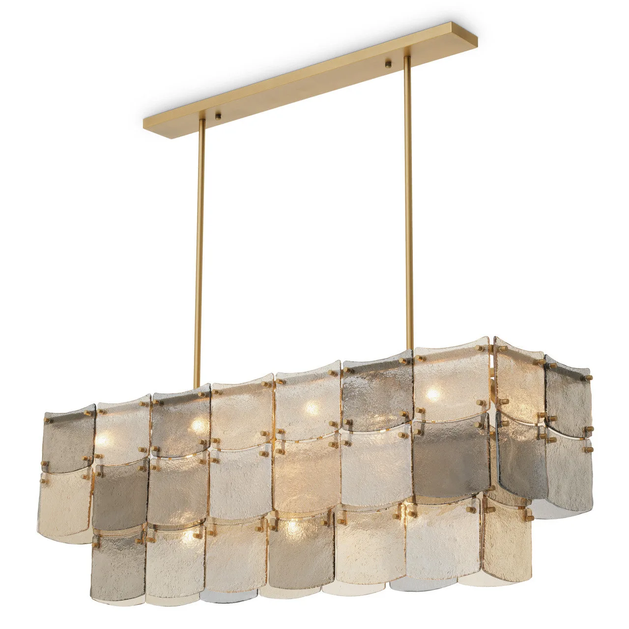Laurent | Rechthoekige Kroonluchter met Antiek Messing en Smoked Glass | Elegante Verlichting voor een Warme Sfeer