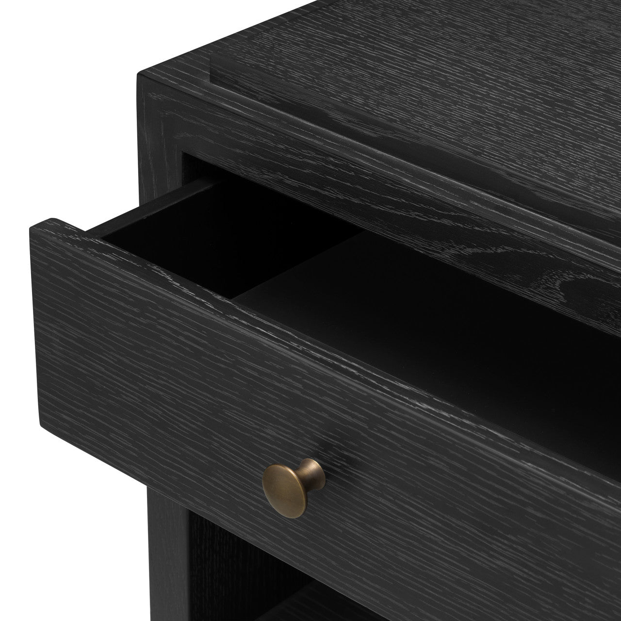 ArtDeco | Nachtkastje Zwart met Charcoal Grey Eikenfineer & Bronzen Accenten | Stijlvol Ontwerp voor Elegante Slaapkamers 0