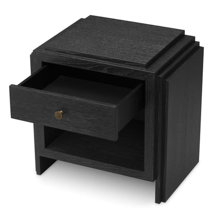 ArtDeco | Nachtkastje Zwart met Charcoal Grey Eikenfineer & Bronzen Accenten | Stijlvol Ontwerp voor Elegante Slaapkamers 3