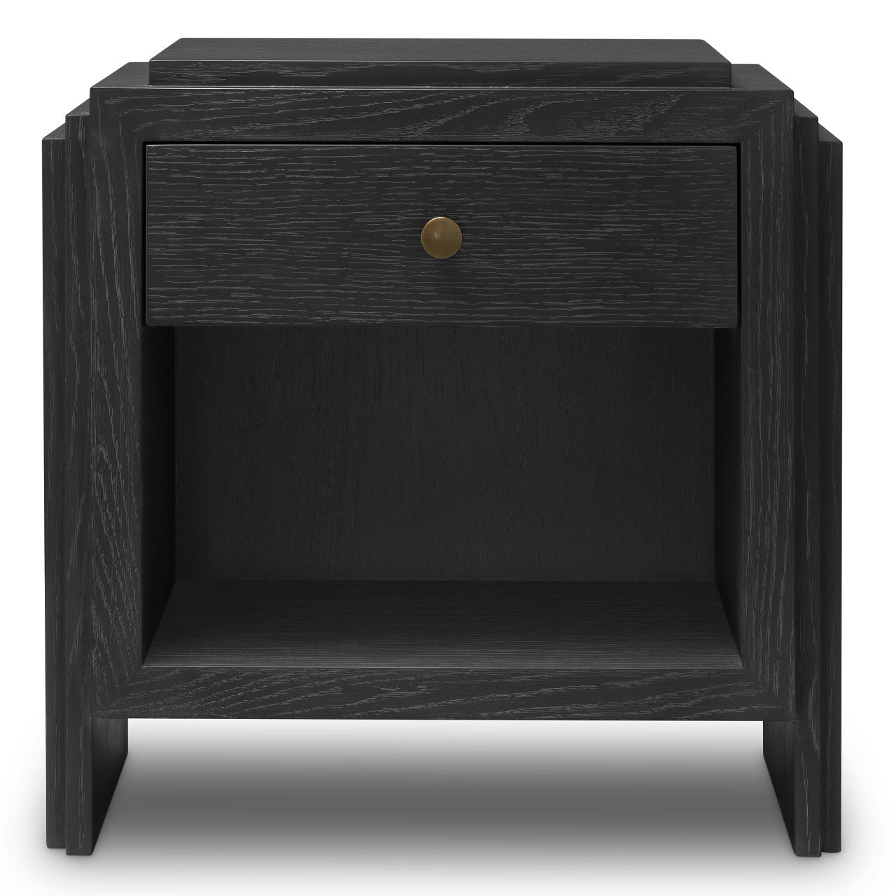 ArtDeco | Nachtkastje Zwart met Charcoal Grey Eikenfineer & Bronzen Accenten | Stijlvol Ontwerp voor Elegante Slaapkamers 4