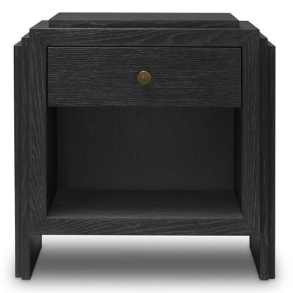 ArtDeco | Nachtkastje Zwart met Charcoal Grey Eikenfineer & Bronzen Accenten | Stijlvol Ontwerp voor Elegante Slaapkamers 4