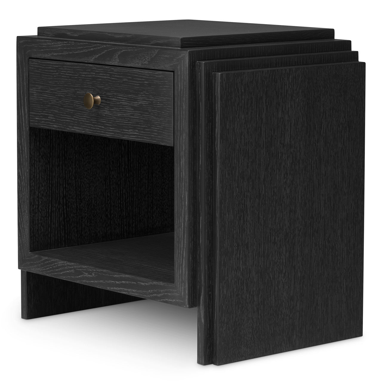 ArtDeco | Nachtkastje Zwart met Charcoal Grey Eikenfineer & Bronzen Accenten | Stijlvol Ontwerp voor Elegante Slaapkamers 5