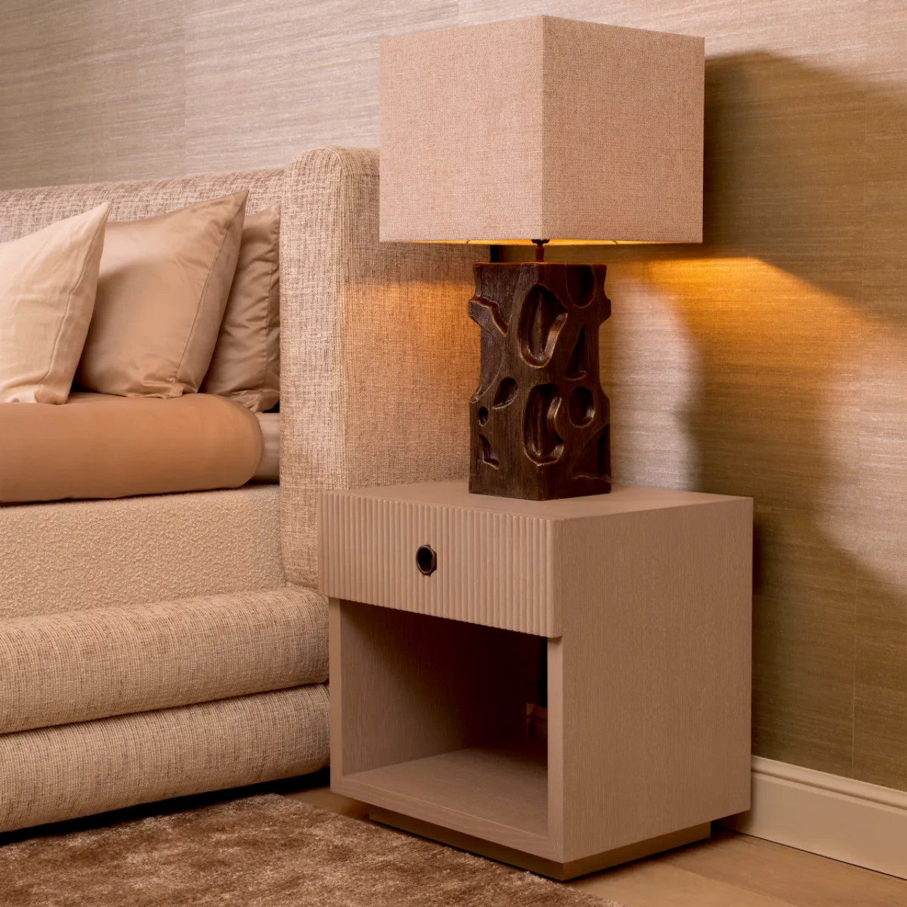 Dimitrios | Nachtkastje van Gewassen Eikenfineer met Moderne Afwerking | Stijlvol Beige Nachtmeubel voor Elke Slaapkamer 2