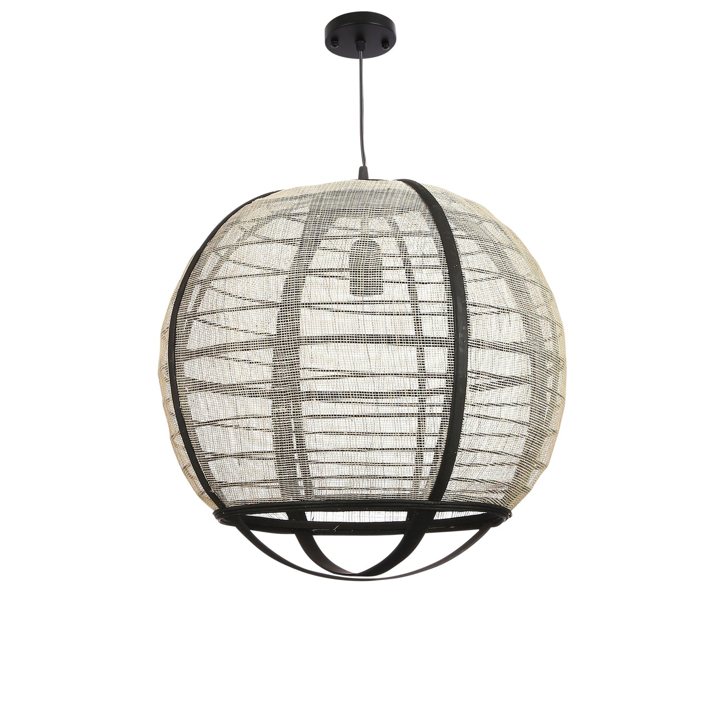 Hanglamp Zwart Pella met Natuurlijk Linnen en Verstelbare Hoogte | Stijlvolle Eetkamer Lamp voor een Rustgevende Sfeer 0