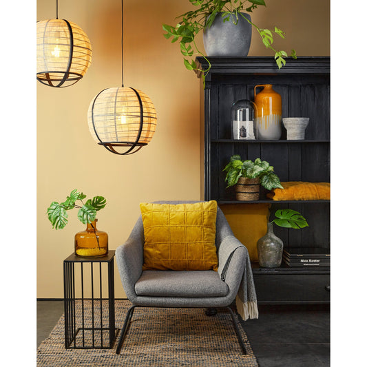 Hanglamp Zwart Pella met Natuurlijk Linnen en Verstelbare Hoogte | Stijlvolle Eetkamer Lamp voor een Rustgevende Sfeer 1