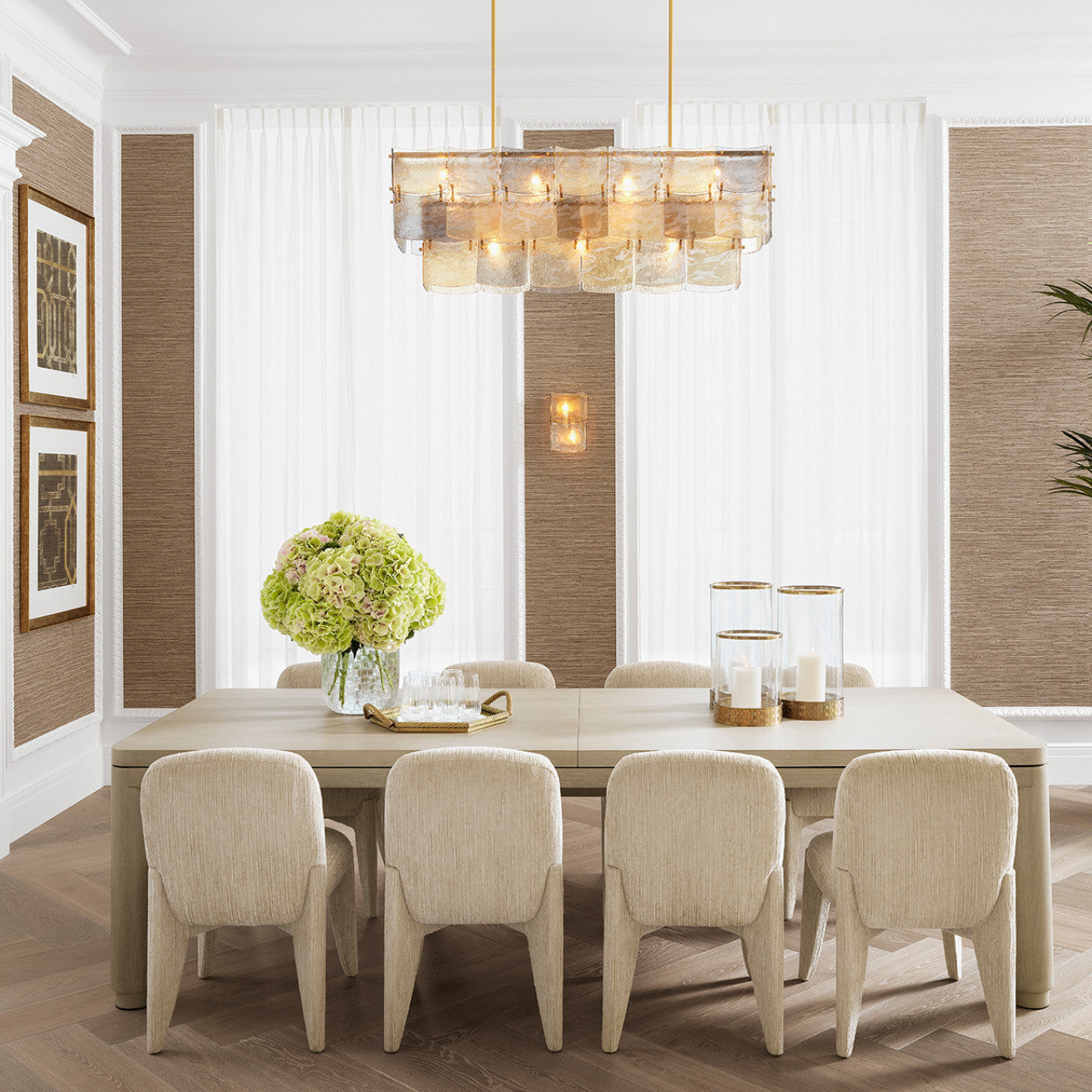 Laurent | Rechthoekige Kroonluchter met Antiek Messing en Smoked Glass | Elegante Verlichting voor een Warme Sfeer 2