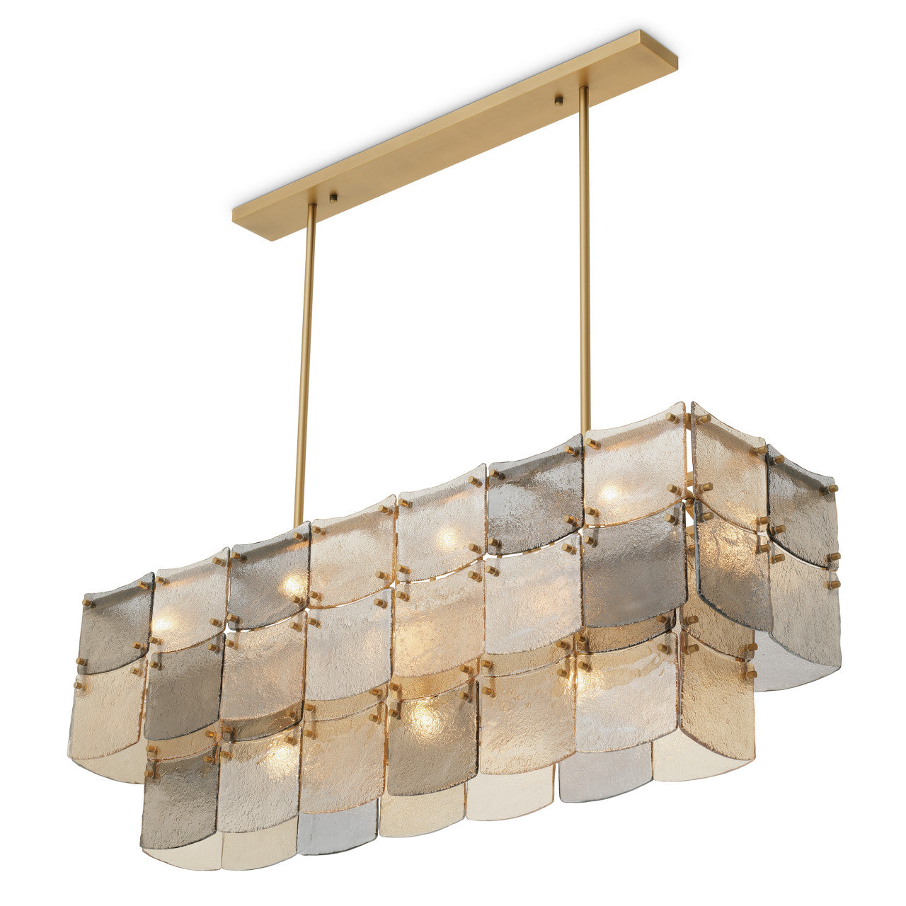Laurent | Rechthoekige Kroonluchter met Antiek Messing en Smoked Glass | Elegante Verlichting voor een Warme Sfeer 4