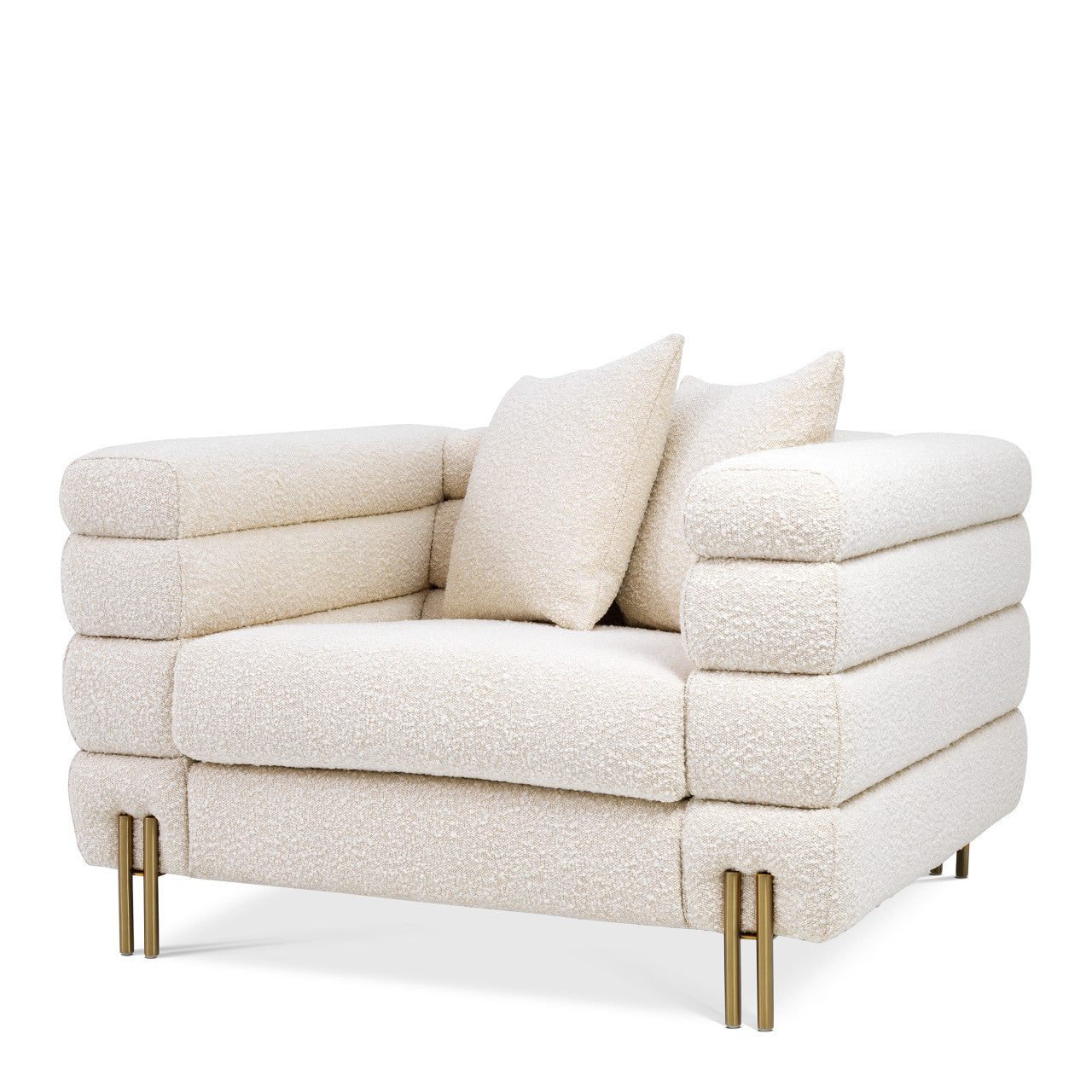 Luxueuze Bouclé Fauteuil met Messing Poten voor Elegante Interieurs 1