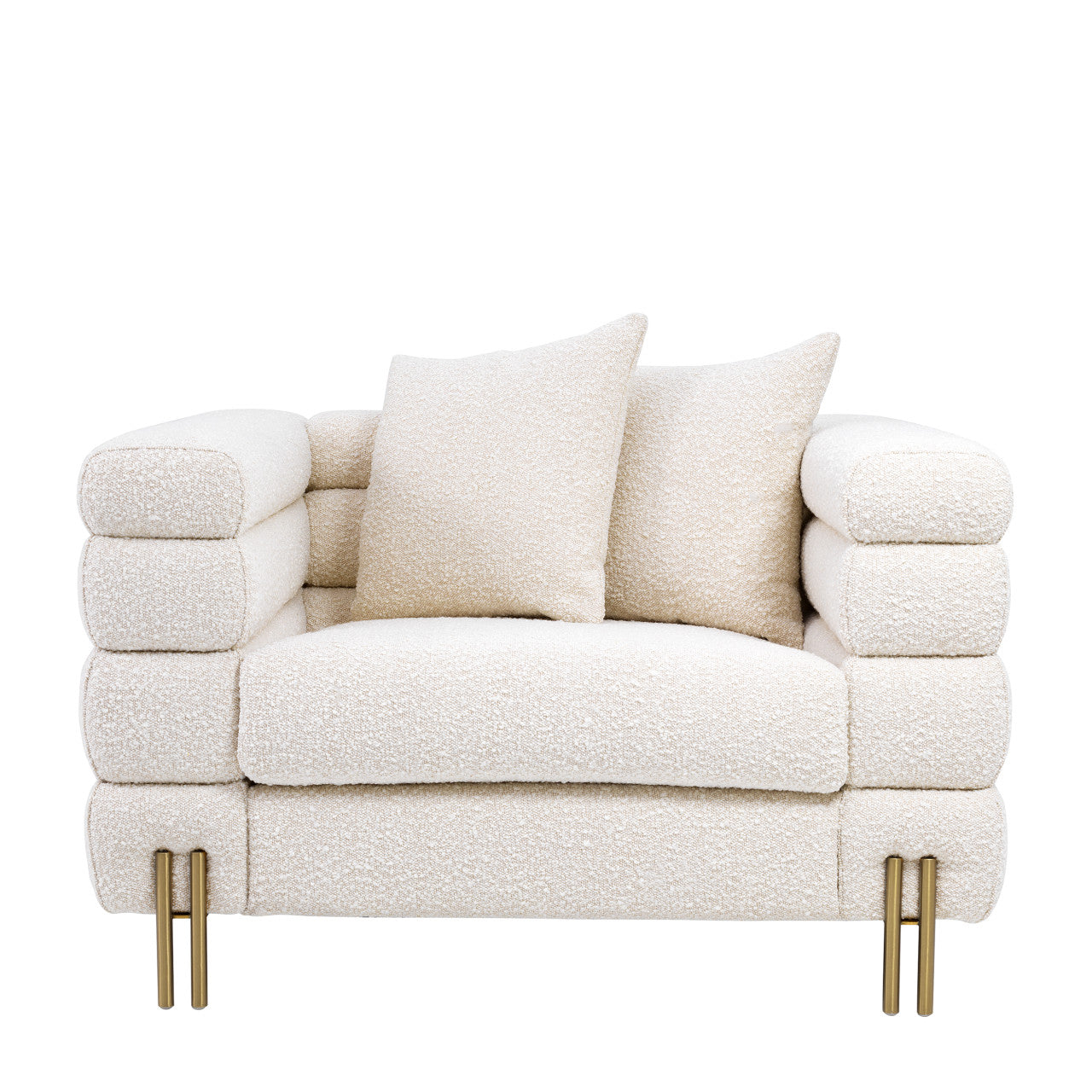Luxueuze Bouclé Fauteuil met Messing Poten voor Elegante Interieurs 3