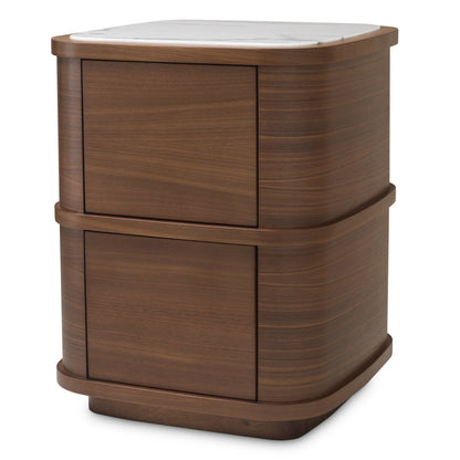 Nachtkastje Hout | Elegant Walnotenhouten Nachtkastje met Marmeren Afwerking | Compact Ontwerp voor Luxe Slaapkamers 1