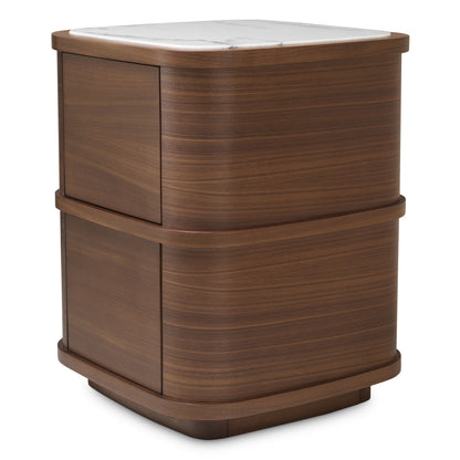 Nachtkastje Hout | Elegant Walnotenhouten Nachtkastje met Marmeren Afwerking | Compact Ontwerp voor Luxe Slaapkamers 3