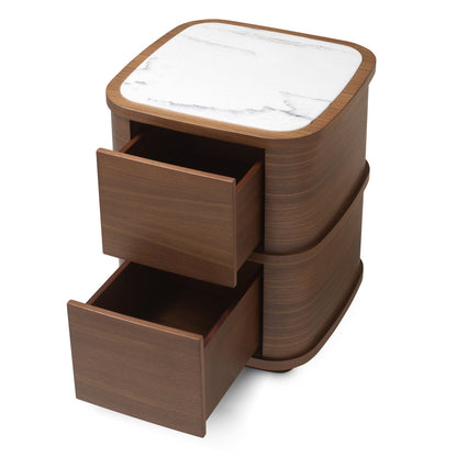 Nachtkastje Hout | Elegant Walnotenhouten Nachtkastje met Marmeren Afwerking | Compact Ontwerp voor Luxe Slaapkamers 5