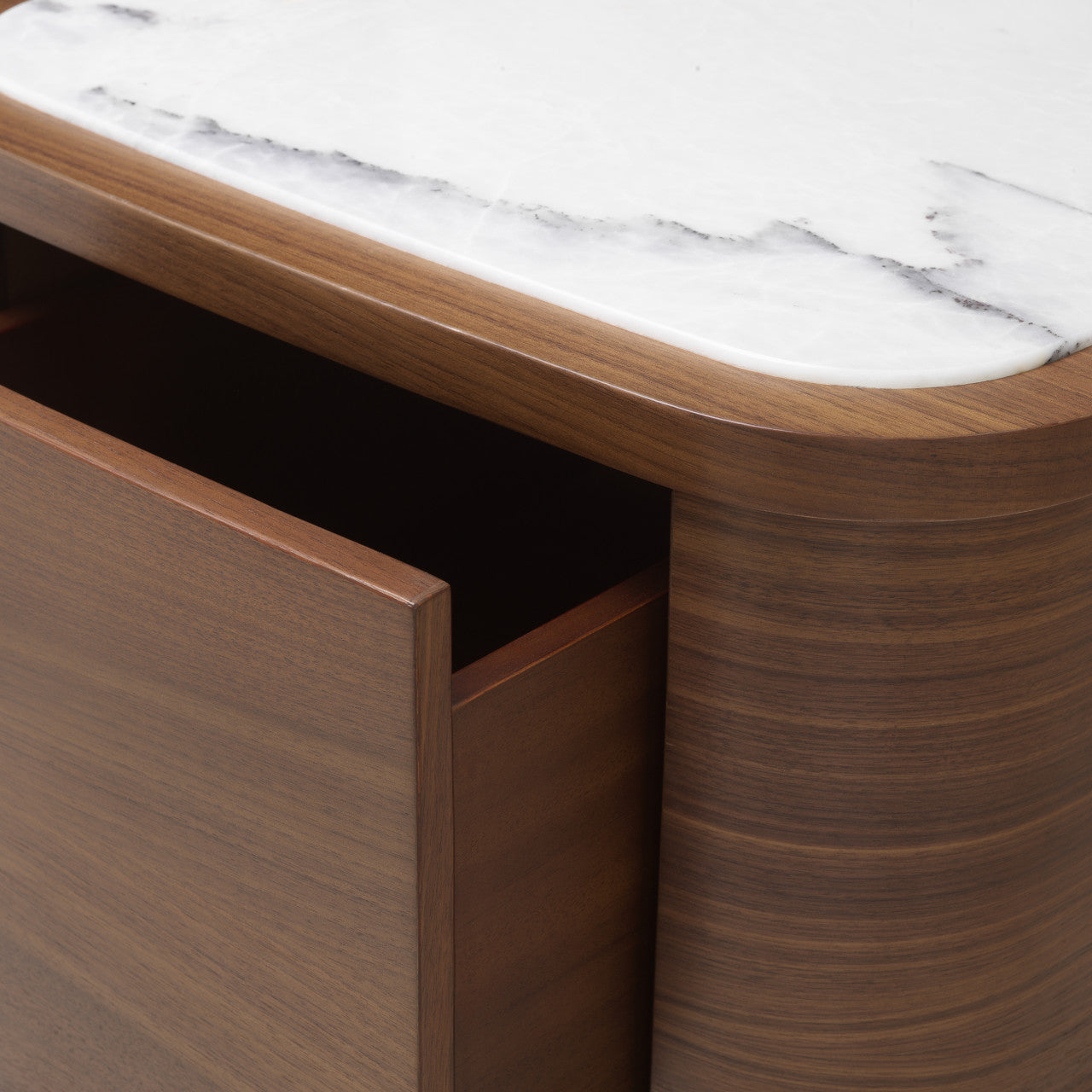 Nachtkastje Hout | Elegant Walnotenhouten Nachtkastje met Marmeren Afwerking | Compact Ontwerp voor Luxe Slaapkamers 7