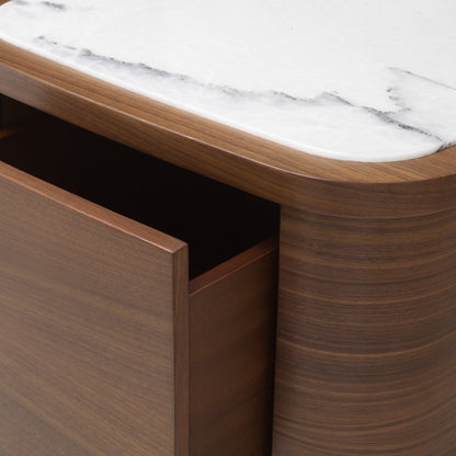 Nachtkastje Hout | Elegant Walnotenhouten Nachtkastje met Marmeren Afwerking | Compact Ontwerp voor Luxe Slaapkamers 7
