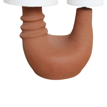 Terra Collectie | Tafellamp met Unieke Vorm en Witte Stoffen Kap | Aardewerk voor Warmte en Sfeer 3