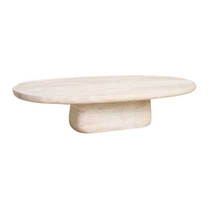 Travertin Salontafel | Ovaal Design 140x60x30 cm met Duurzaam Materiaal | Tijdloze Tafel voor Elegante Interieurs 0
