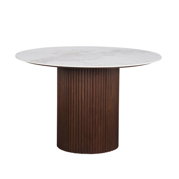 Urban Chique | Ronde Tafel met Keramisch Marmer en Walnootfineer | Modern Design voor Elegante Eetruimtes 0