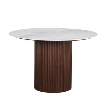 Urban Chique | Ronde Tafel met Keramisch Marmer en Walnootfineer | Modern Design voor Elegante Eetruimtes 0