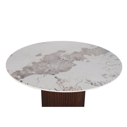 Urban Chique Ronde Tafel Keramiek Marmer / Walnoot Fineer