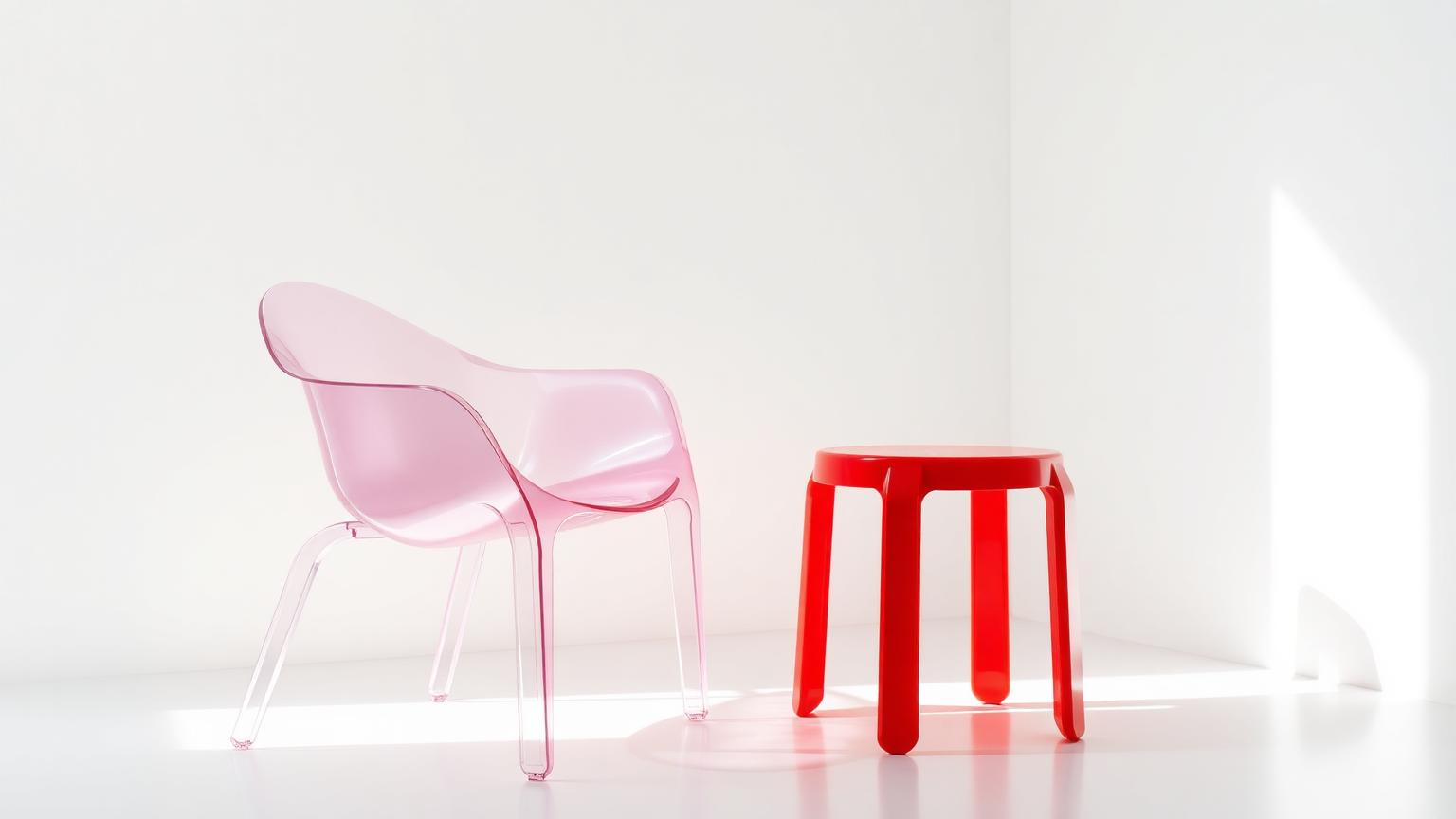 Transparante designstoel bij een glazen tafel